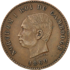 CAMBODIA, 5 Centimes, 1860, KM #M2, EF(40-45), Bronze, 5.06