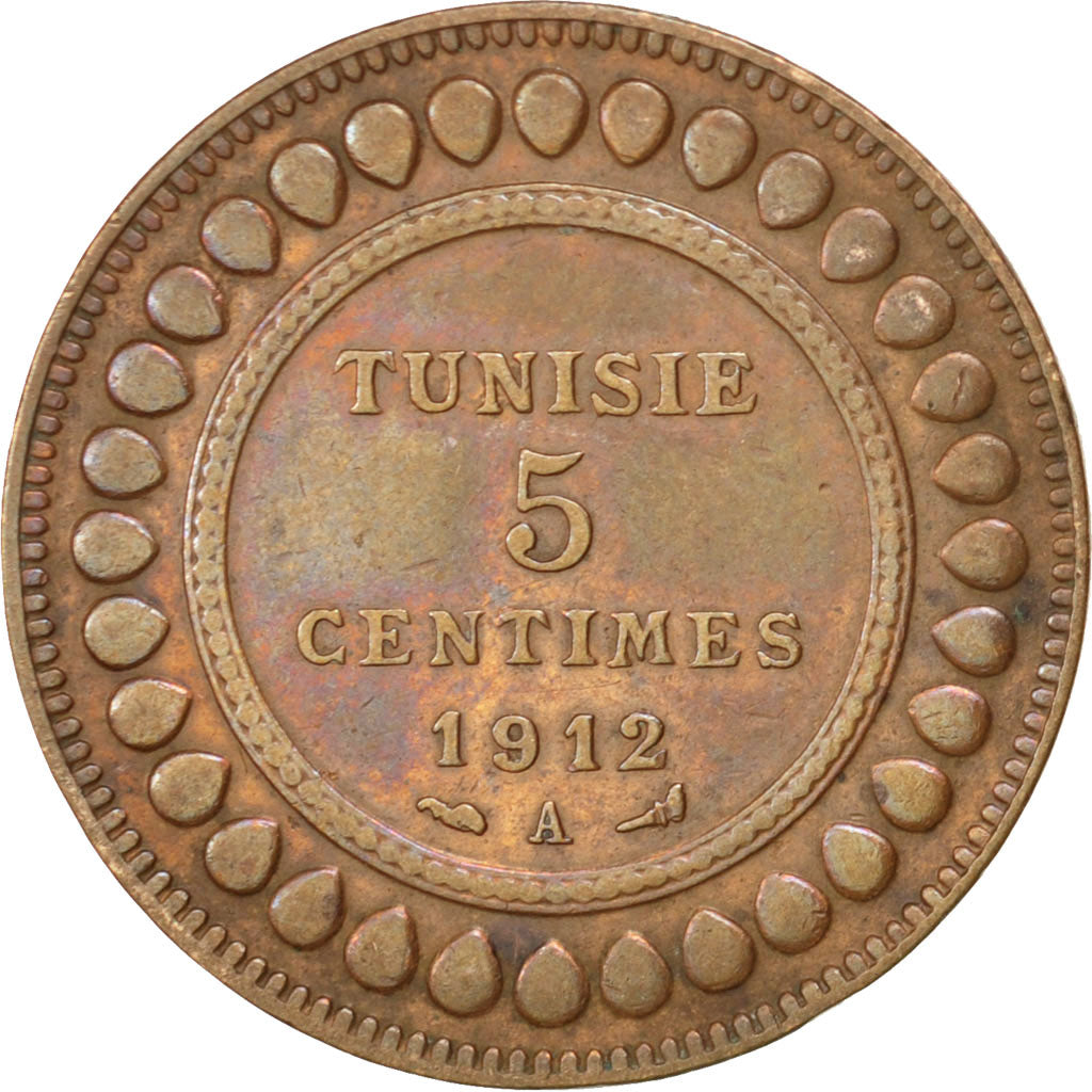 Coin, Tunisia, Muhammad al-Nasir Bey, 5 Centimes, 1912, Paris, EF(40-45)