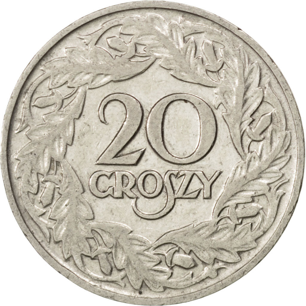 POLAND, 20 Groszy, 1923, KM #12, AU(50-53), Nickel, 20, 2.94