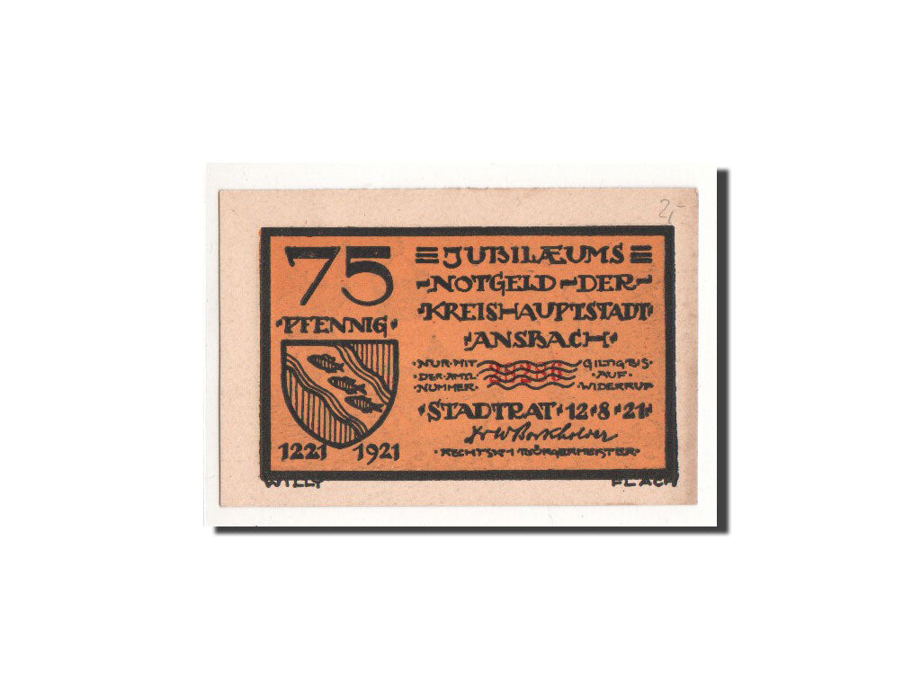 Germania, Ansbach, 75 Pfennig, personnage 1, 1921, 1921-08-12, FDS, Mehl:35.1