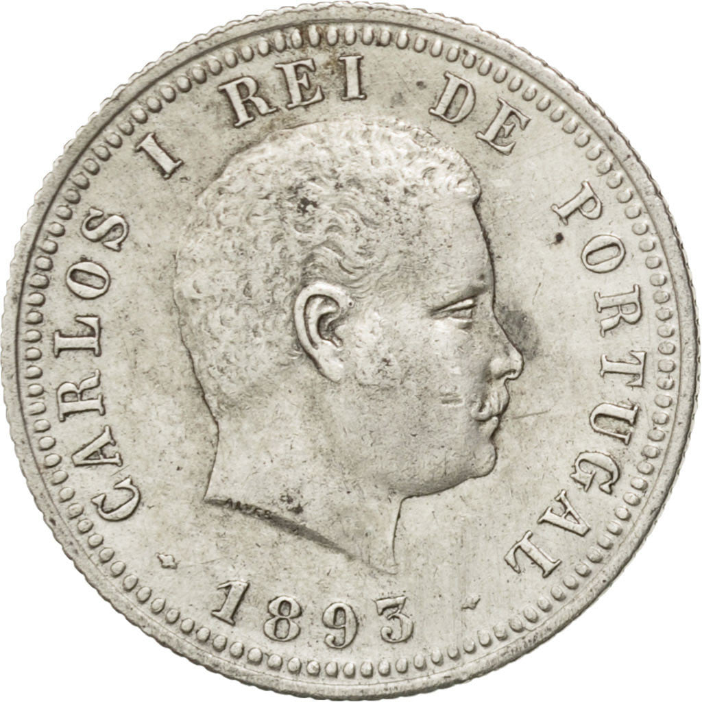 Portogallo, Carlos I, 100 Reis, 1893, BB+, Argento, KM:531