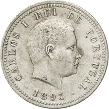 Portogallo, Carlos I, 100 Reis, 1893, BB+, Argento, KM:531