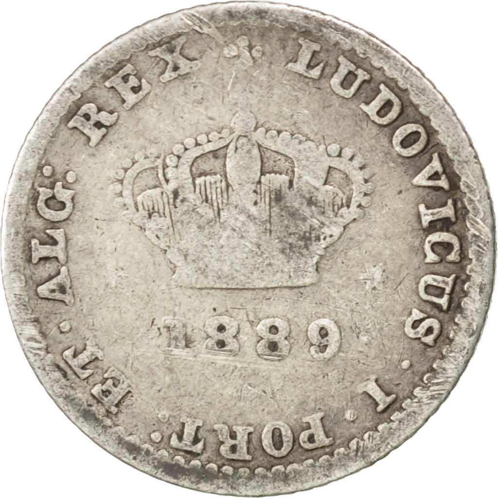 PORTUGAL, 50 Reis, 1889, KM #506.2, VF(20-25), Silver, 15.5, 1.16