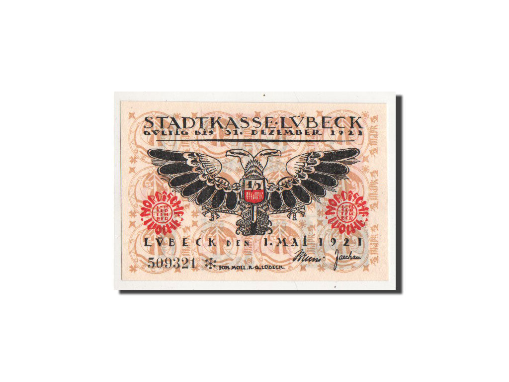 Banknote, Germany, Lübeck, 50 Pfennig, église 3, 1921, 1921-05-01, UNC(65-70)