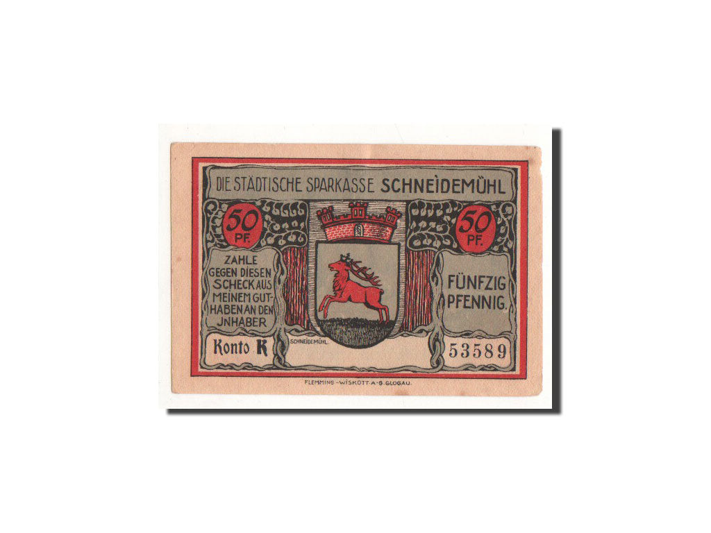 Banknote, Germany, Schneidemuhl, 50 Pfennig, Monument, O.D, Undated, UNC(65-70)
