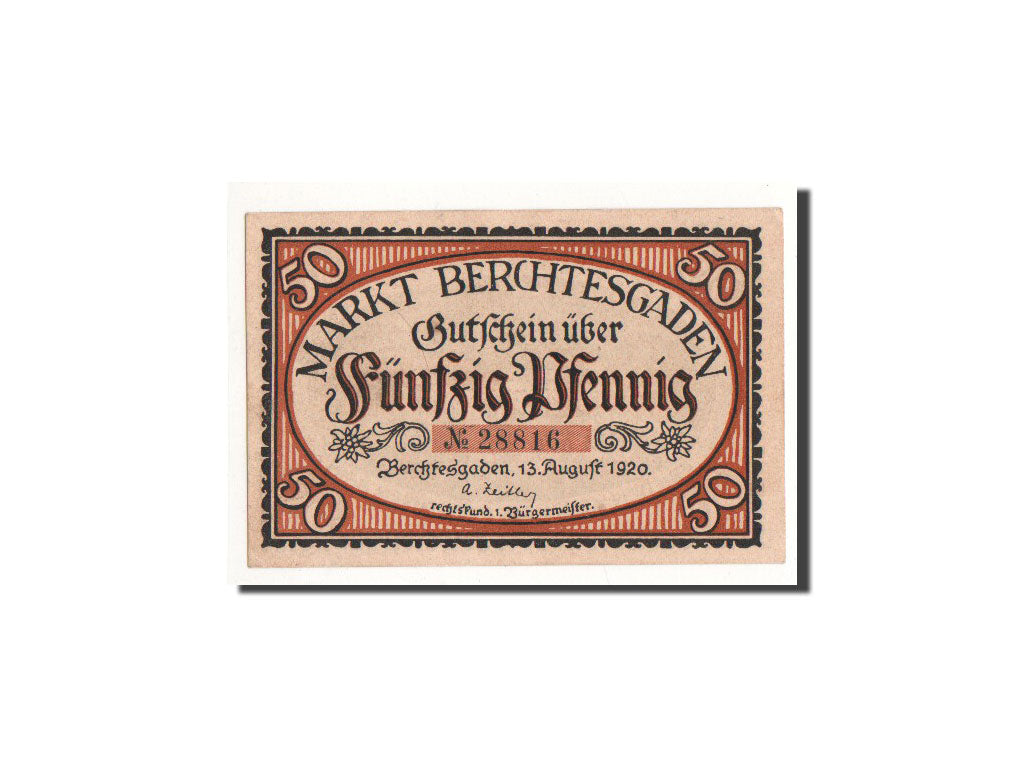 Banknote, Germany, Berchtesgaden, 50 Pfennig, village, 1920, 1920-08-13