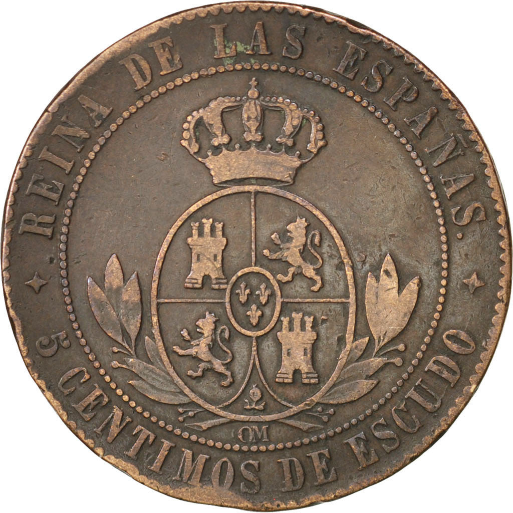 Monnaie, Espagne, Isabel II, 5 Centimos, 1868, TB+, Cuivre, KM:635.2