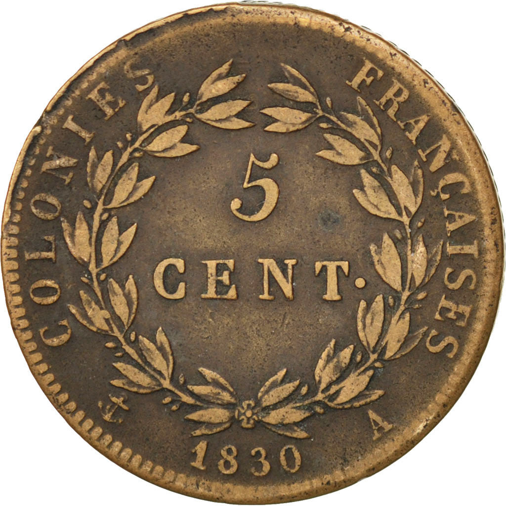 Coin, FRENCH COLONIES, Charles X, 5 Centimes, 1830, Paris, EF(40-45), Bronze