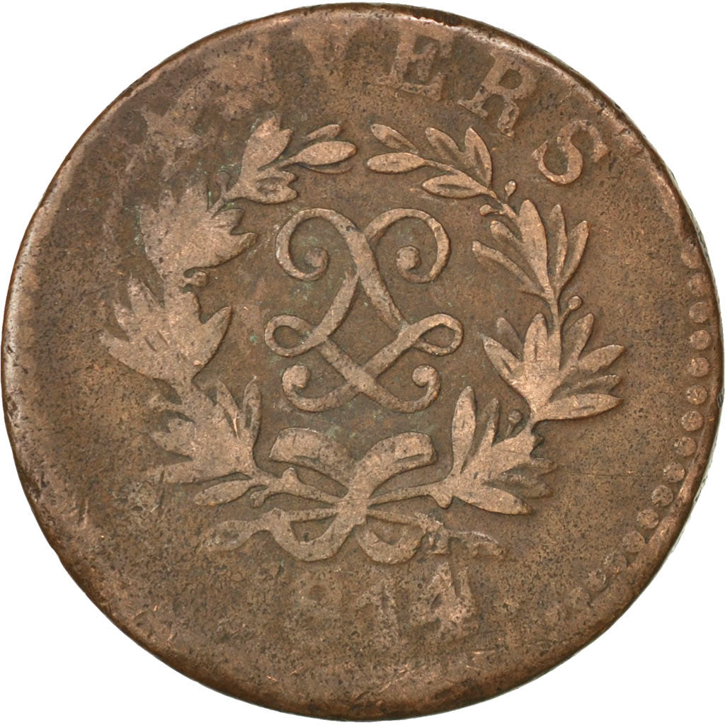 FRENCH STATES, 5 Centimes, 1814, Anvers, KM #4.1, F(12-15), Bronze, Gadoury...