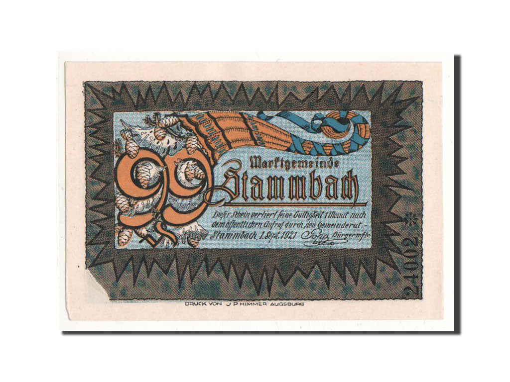 Billete, Alemania, Stammbach, 99 Pfennig, personnage 3, 1921, 1921-09-01, UNC
