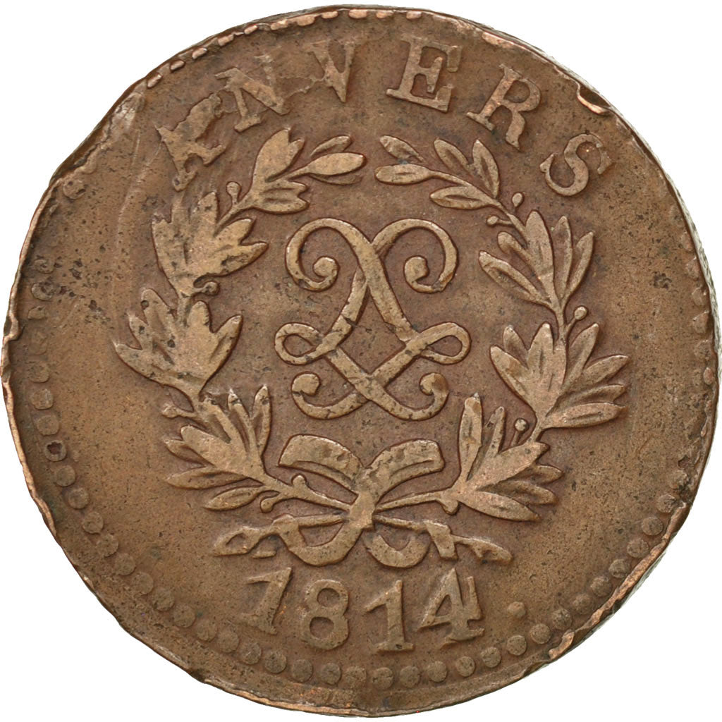 Louis XVIII, Siège d'Anvers, 5 Centimes au double L, 1814, Gadoury 131c