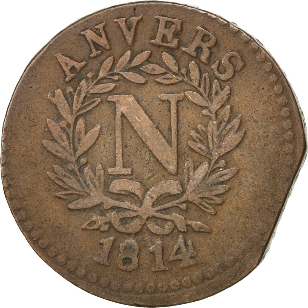 FRENCH STATES, 5 Centimes, 1814, Anvers, KM #2.4, VF(20-25), Bronze, Gadoury...