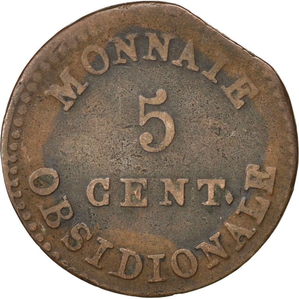 FRENCH STATES, 5 Centimes, 1814, Anvers, KM #2.4, VF(20-25), Bronze, Gadoury...