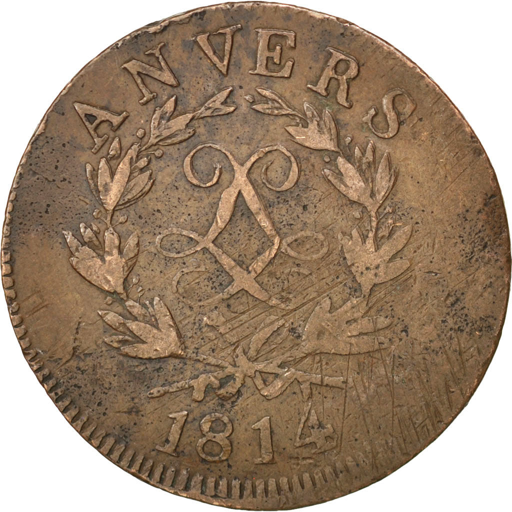 Louis XVIII, Siège d'Anvers, 10 Centimes au double L, 1814, Gadoury 193a