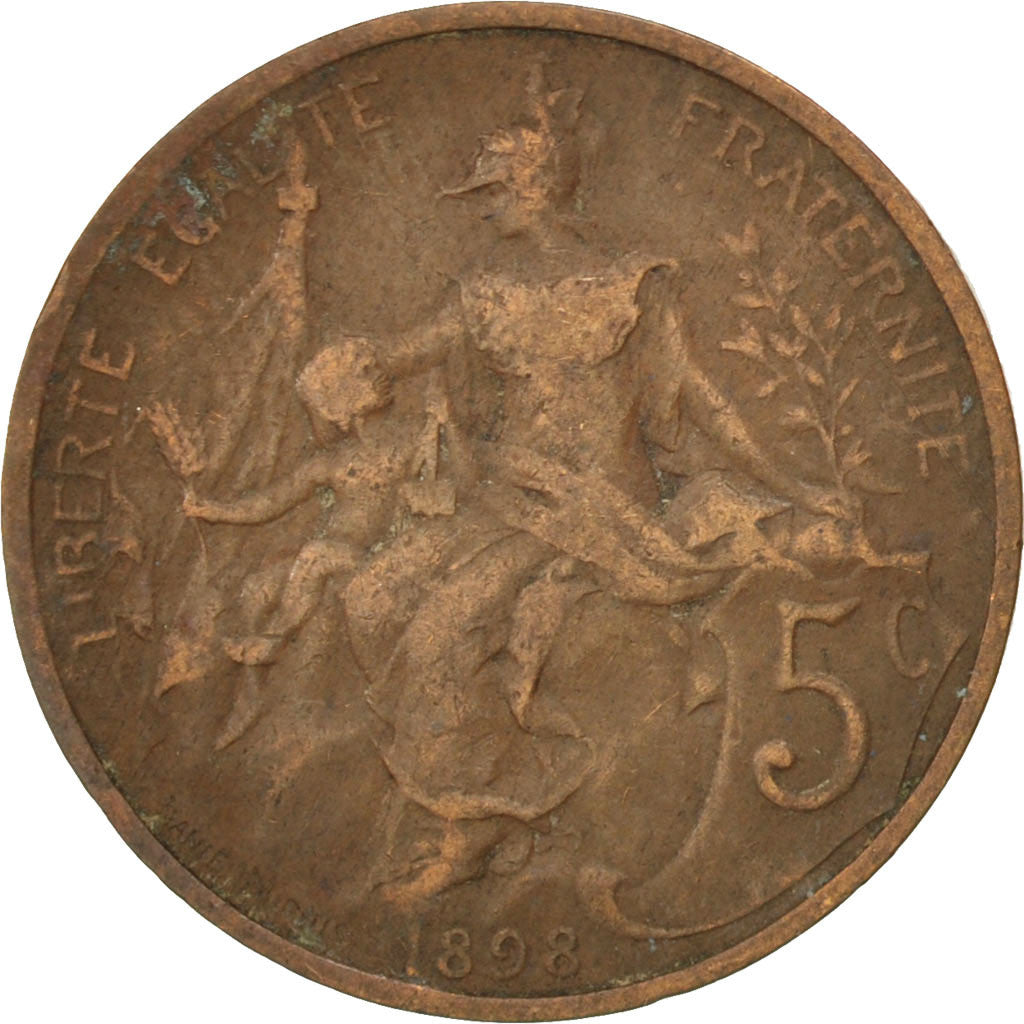 FRANCE, Dupuis, 5 Centimes, 1898, Paris, KM #842, VF(30-35), Bronze, 25.1,...