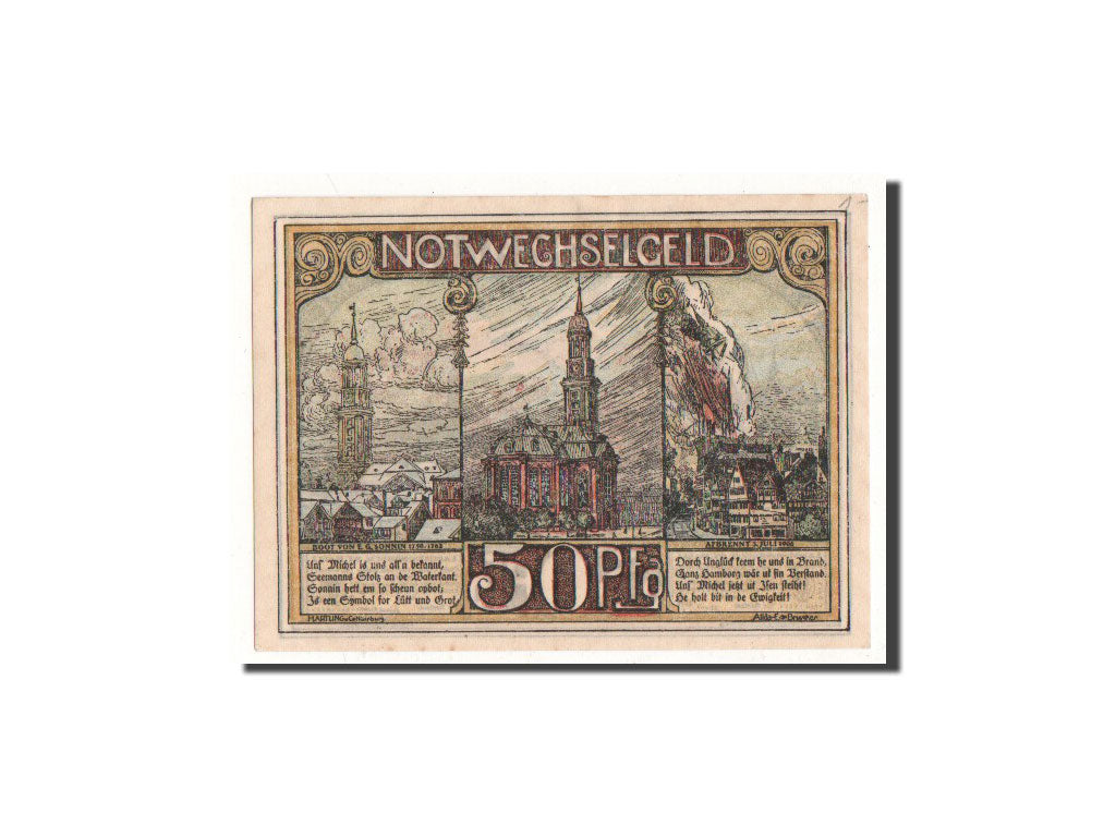 Banknote, Germany, Hamburg, 50 Pfennig, Eglise, O.D, Undated, UNC(65-70)