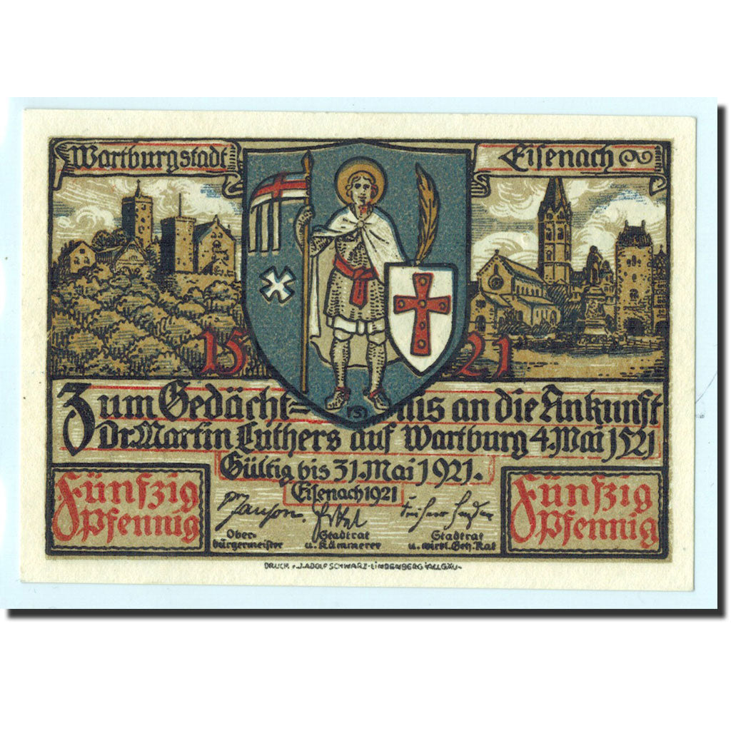 Deutschland, Eisenach Stadt, 50 Pfennig, personnage 1, 1921, UNZ, Mehl:320.2a