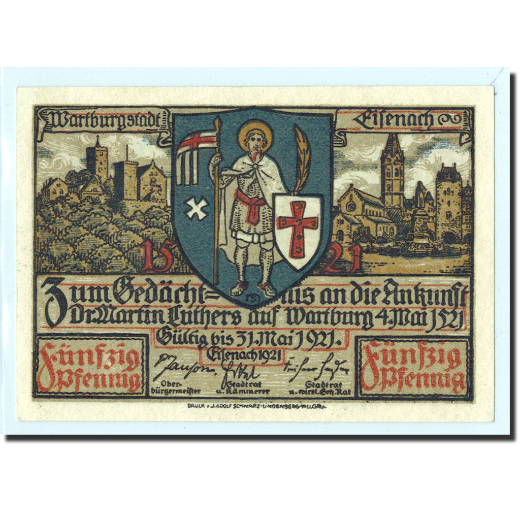 Allemagne, Eisenach Stadt, 50 Pfennig, personnage 2, 1921, NEUF, Mehl:320.2a