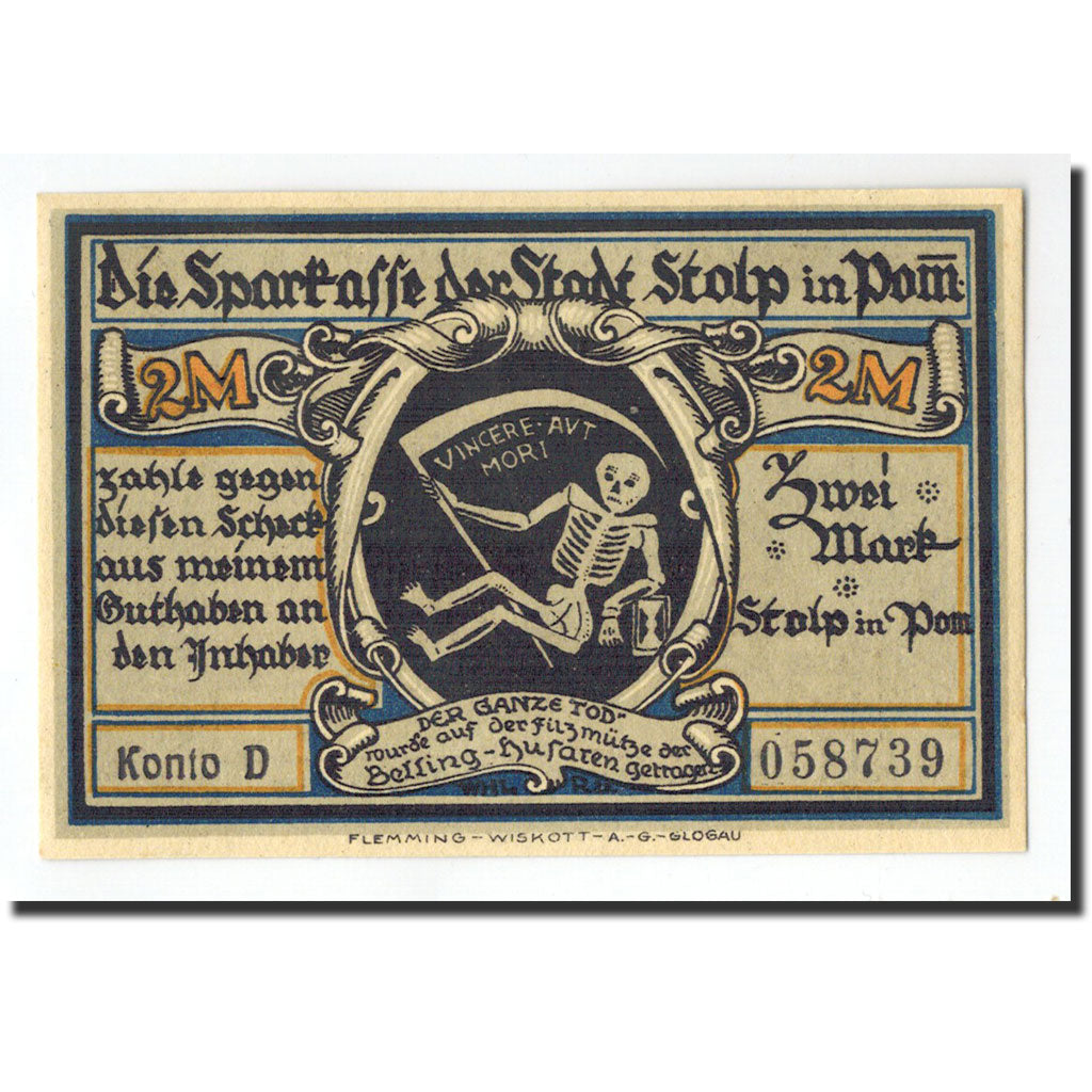 Germany, Stolp, 2 Mark, cavalier, O.D, UNC(65-70), Mehl:1275.3a