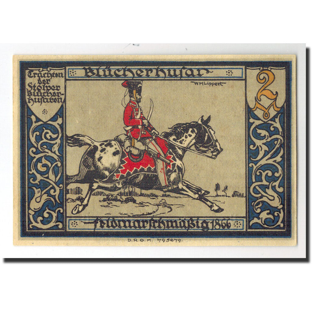 Germany, Stolp, 2 Mark, cavalier, O.D, UNC(65-70), Mehl:1275.3a