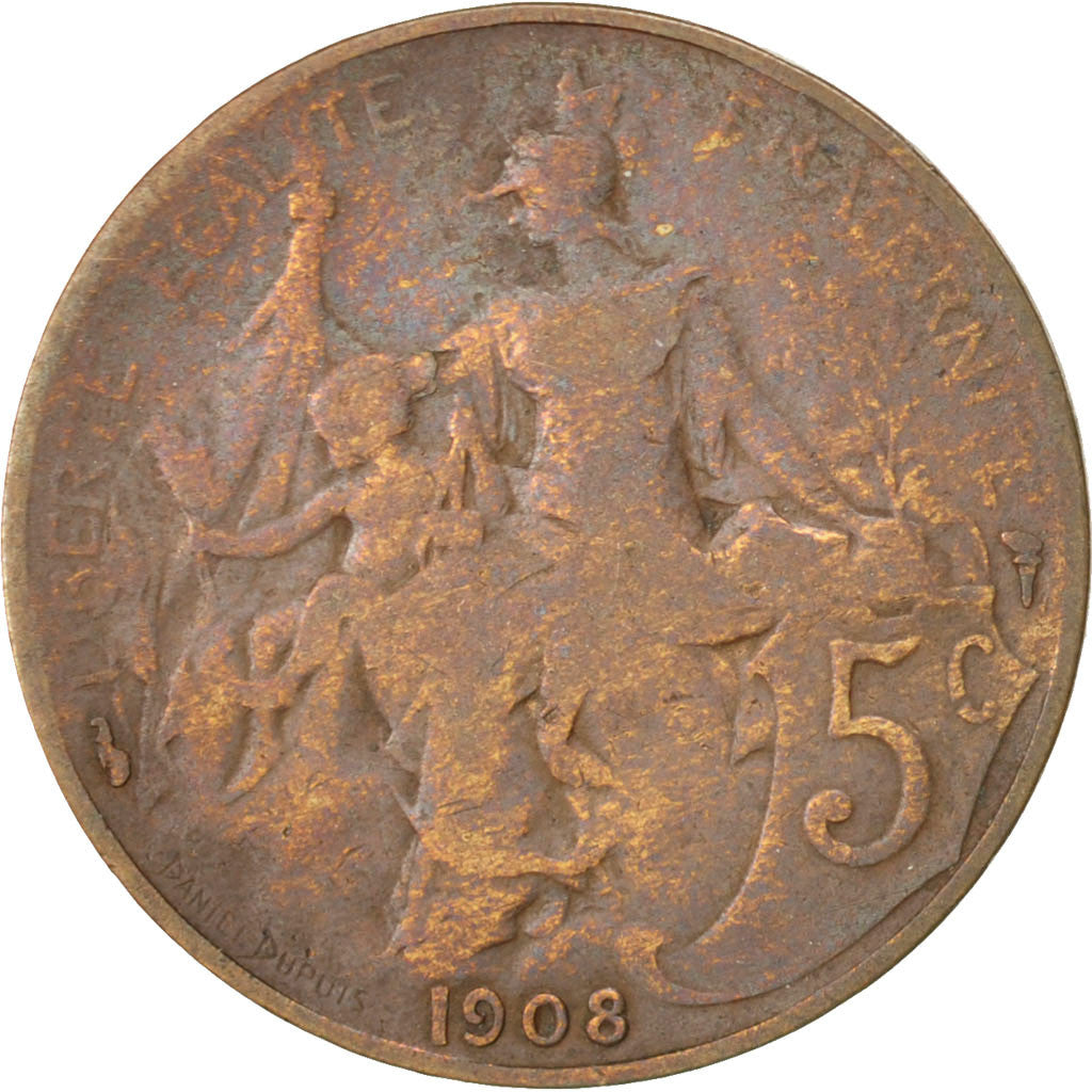 Coin, France, Dupuis, 5 Centimes, 1908, Paris, F(12-15), Bronze, KM:842