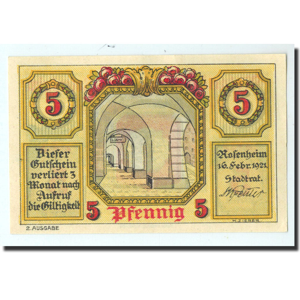 Banknote, Germany, Rosenheim, 5 Pfennig, voute, 1921, 1921-02-16, UNC(65-70)