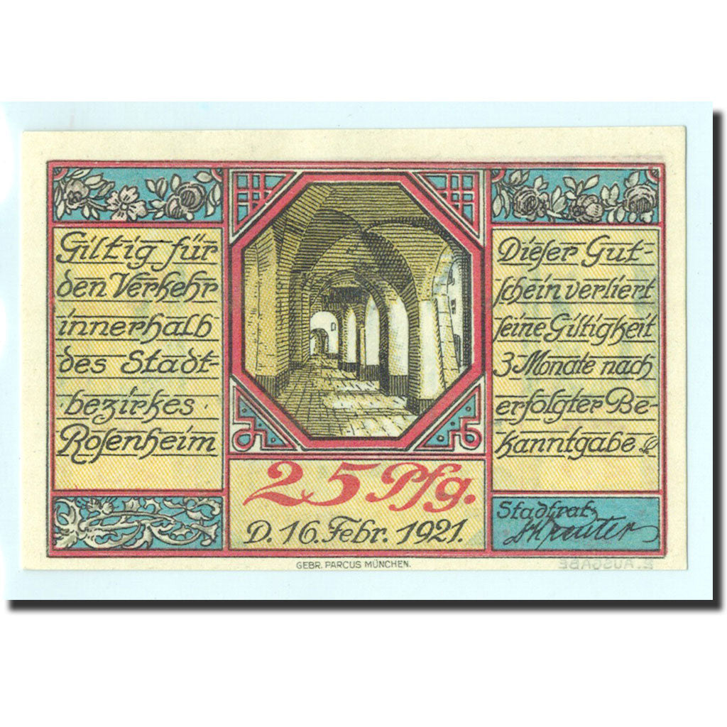 Banknote, Germany, Rosenheim, 25 Pfennig, ruelle, 1921, 1921-02-16, UNC(65-70)