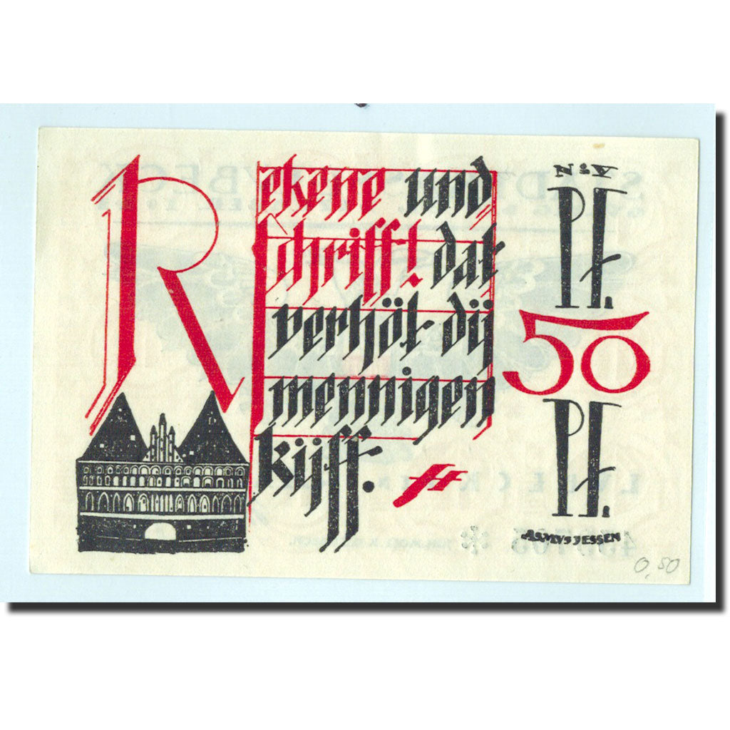 Banknote, Germany, Lübeck, 50 Pfennig, église 4, 1921, 1921-05-01, UNC(65-70)