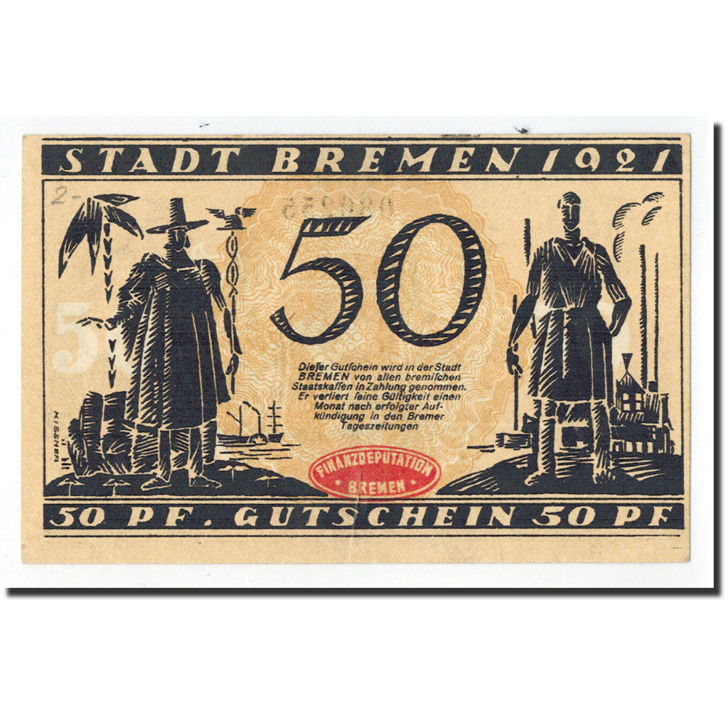 Banknote, Germany, Bremen, 50 Pfennig, personnage, 1921, 1921-09-15, UNC(65-70)