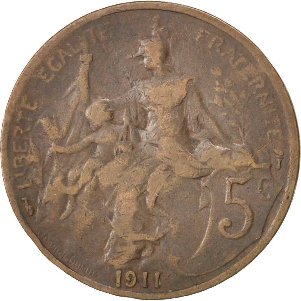 Moneta, Francia, Dupuis, 5 Centimes, 1911, Paris, MB, Bronzo, KM:842