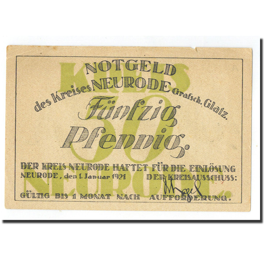 Banknote, Germany, Neurode, 50 Pfennig, Usine, 1921, 1921-01-01, UNC(60-62)
