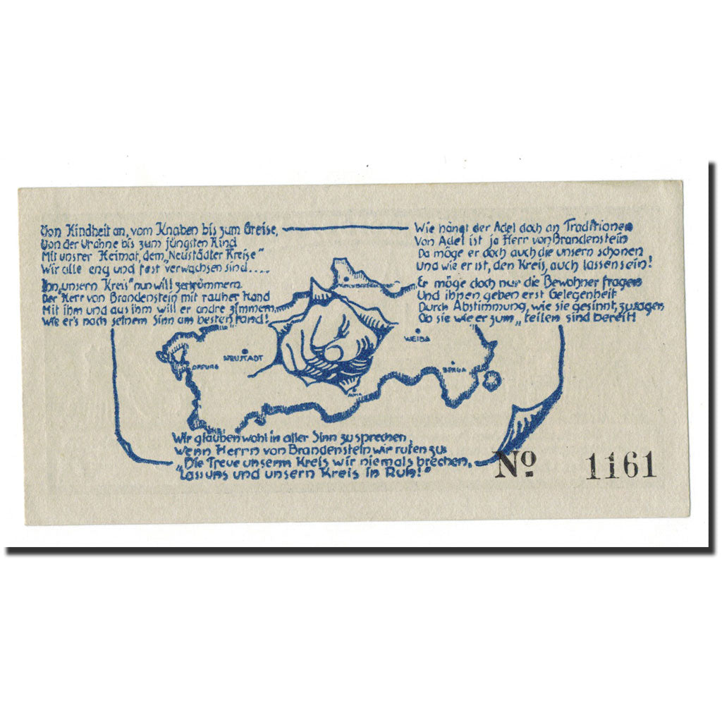 Banconote, Germania, Neustadt a.d Orla Stadt, 1.5 Mark, carte, 1921, 1921-11-01