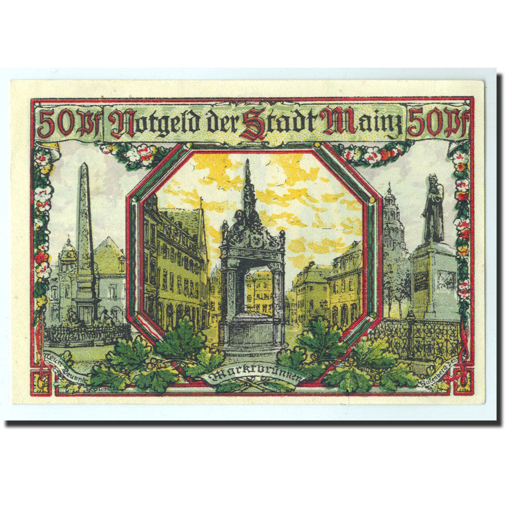 Banknote, Germany, Mainz Stadt, 50 Pfennig, Monument, 1921, 1921-01-01