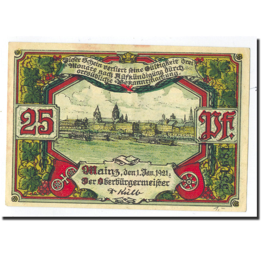 Banknote, Germany, Mainz Stadt, 25 Pfennig, Eglise, 1921, 1921-01-01