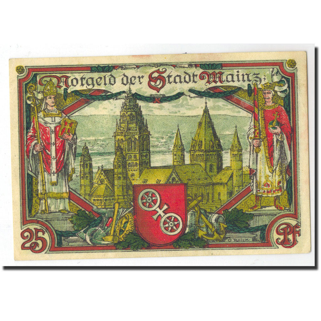 Banknote, Germany, Mainz Stadt, 25 Pfennig, Eglise, 1921, 1921-01-01
