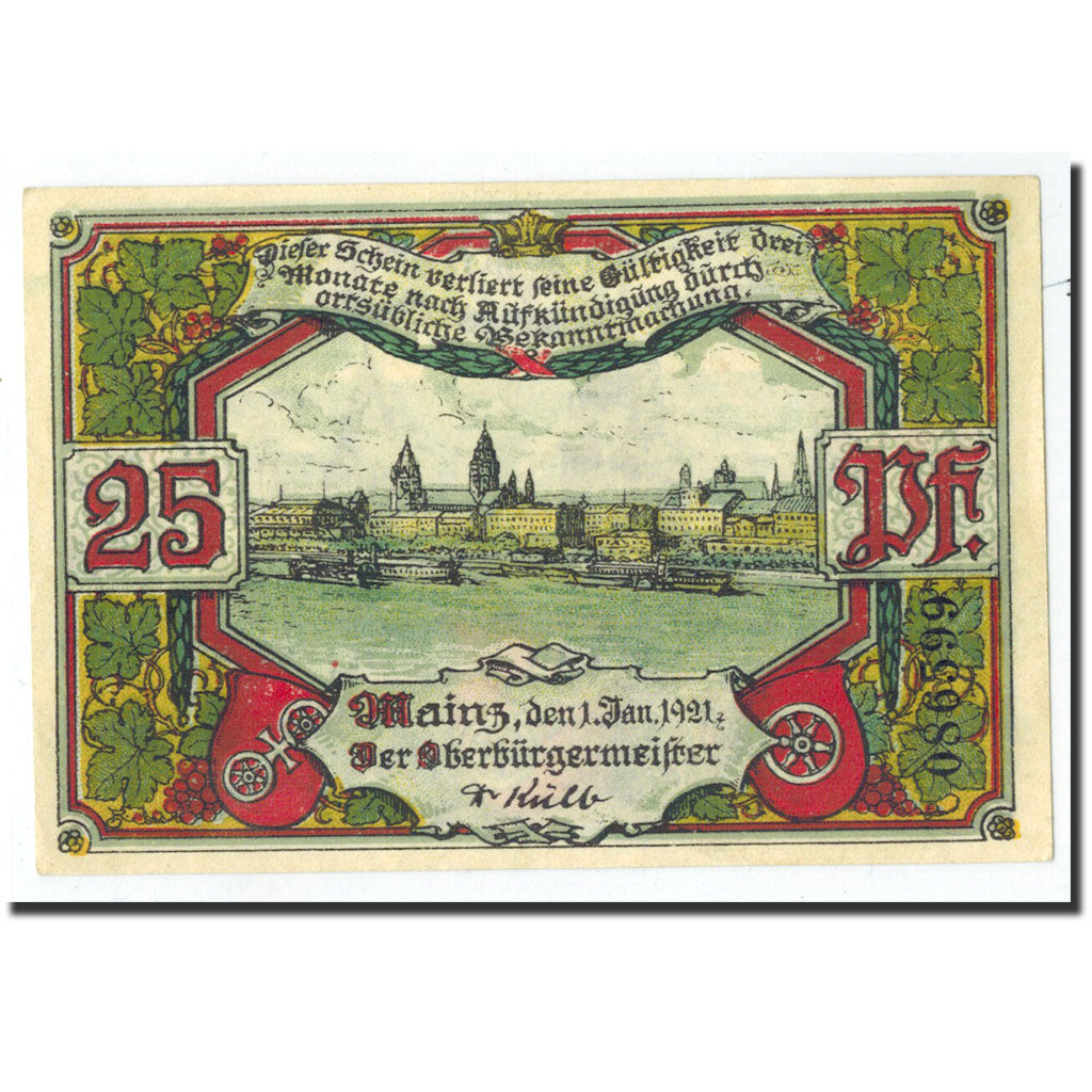 Banknote, Germany, Mainz Stadt, 25 Pfennig, Eglise, 1921, 1921-01-01
