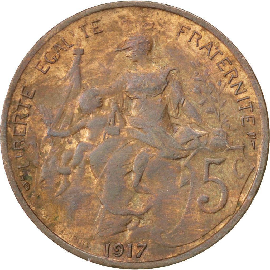 Münze, Frankreich, Dupuis, 5 Centimes, 1917, Paris, SS+, Bronze, KM:842