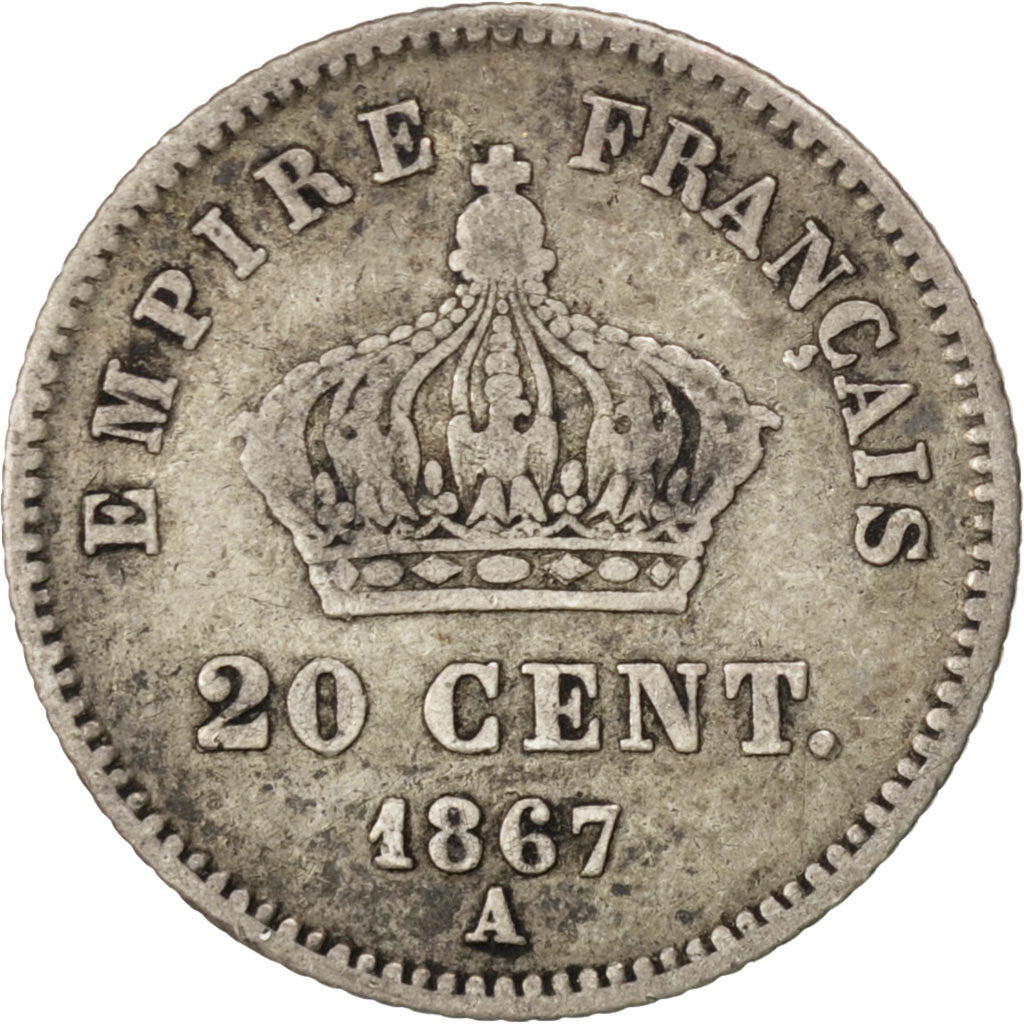 Second Empire, 20 Centimes Napoléon III tête laurée, 1867 A, Paris, Gadoury 308