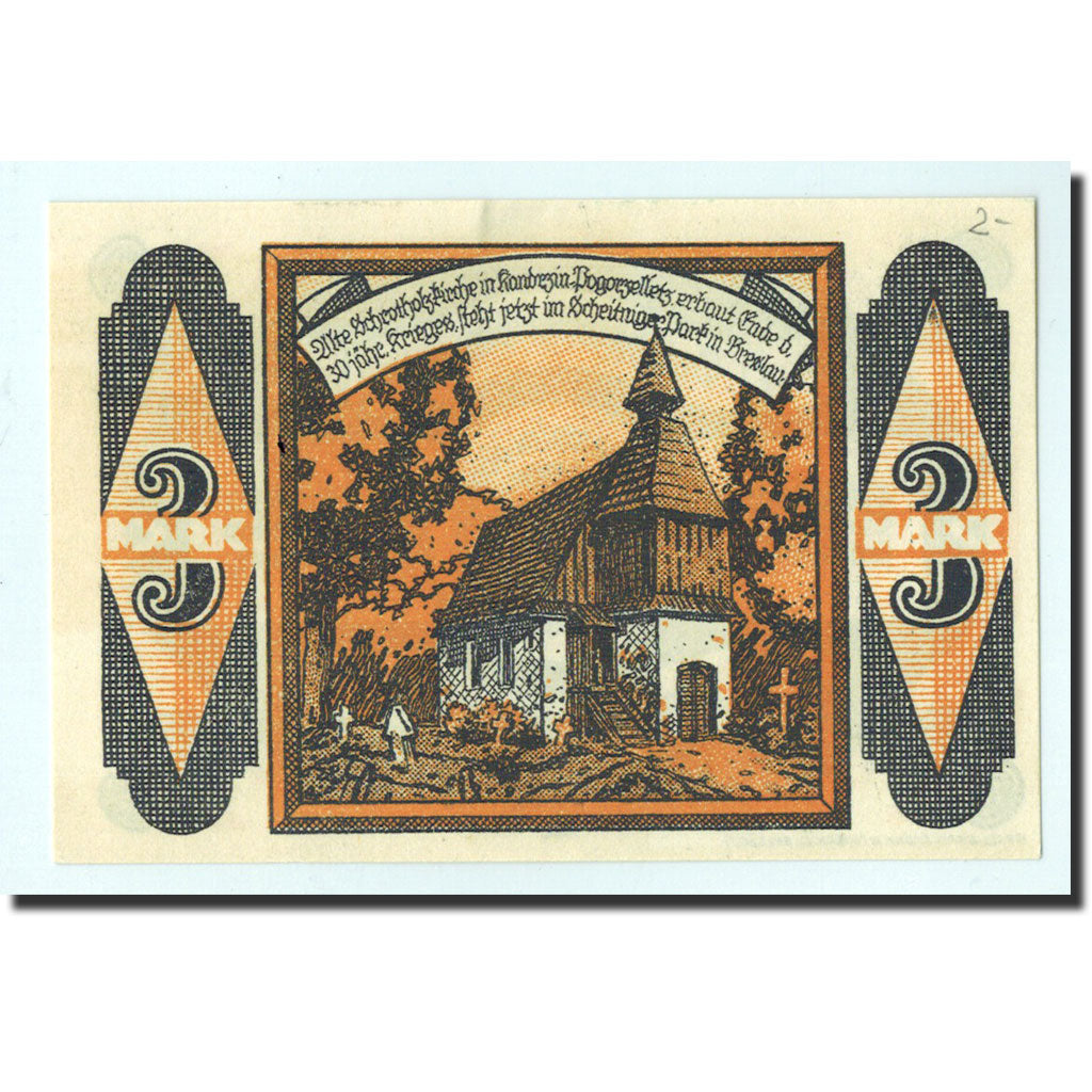 Banknote, Germany, Kandrzin, 3 Mark, cimetière, 1921, 1921-06-06, UNC(65-70)
