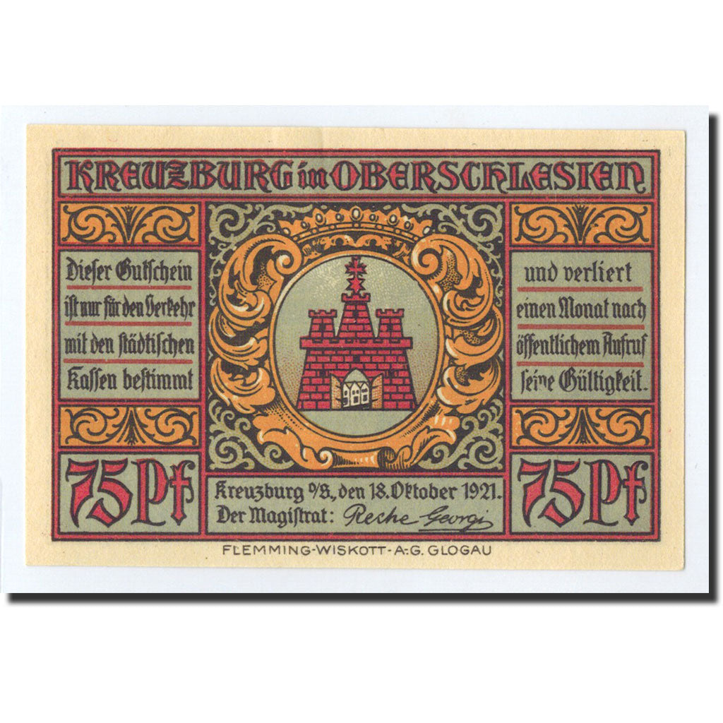 Billet, Allemagne, Kreuzburg, 75 Pfennig, Maison, 1921, 1921-10-18, NEUF