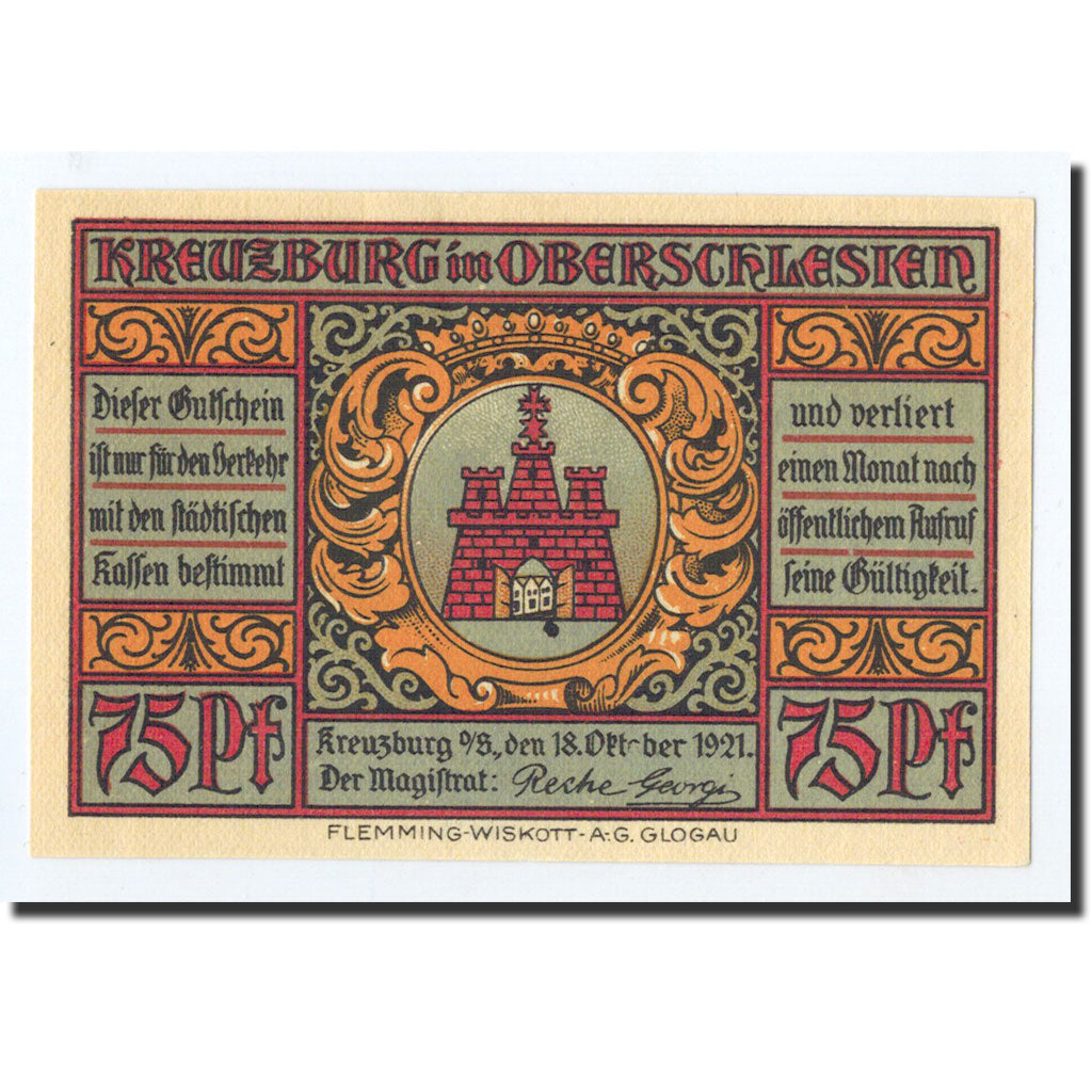 Banknote, Germany, Kreuzburg, 75 Pfennig, portrait, 1921, 1921-10-18