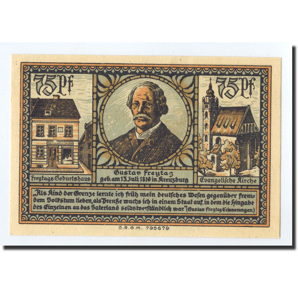 Banknote, Germany, Kreuzburg, 75 Pfennig, portrait, 1921, 1921-10-18
