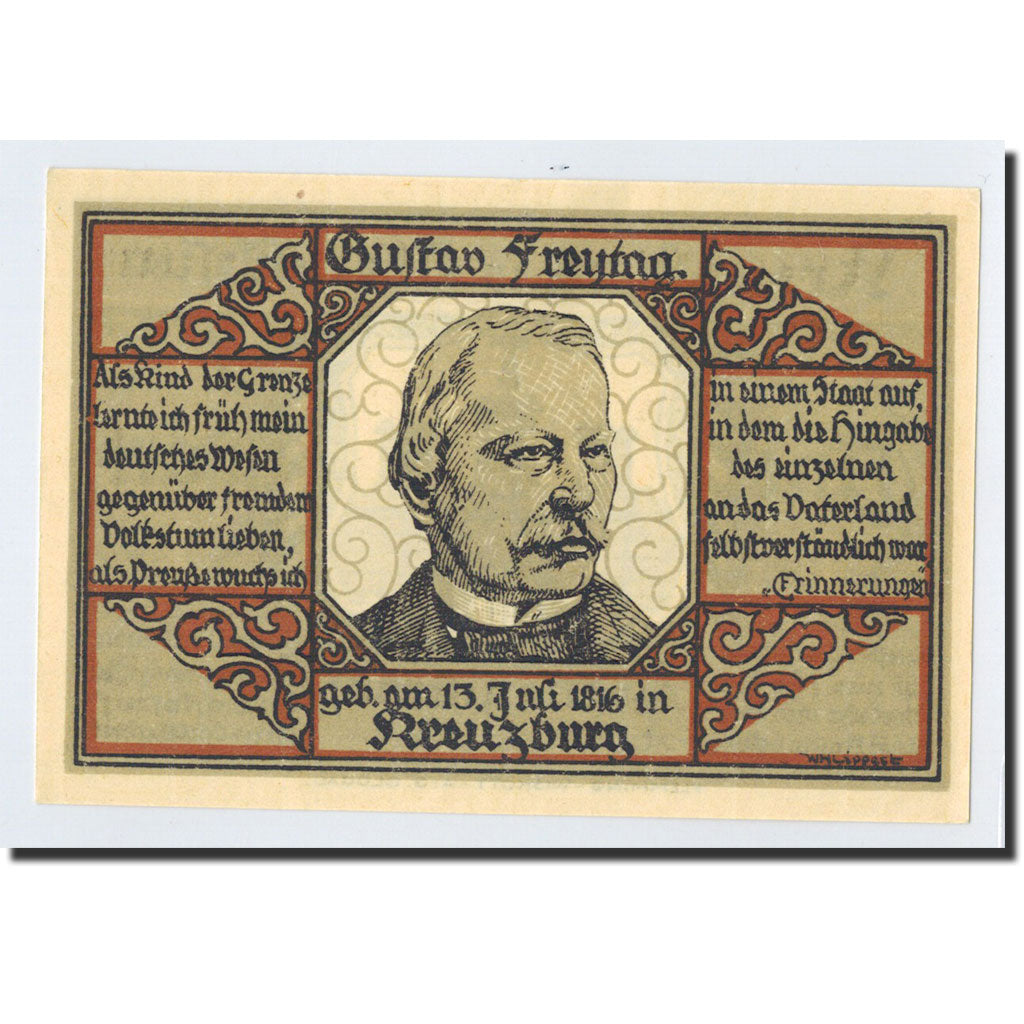 Banknote, Germany, Kreuzburg, 1 Mark, portrait, 1921, 1921-10-18, UNC(65-70)