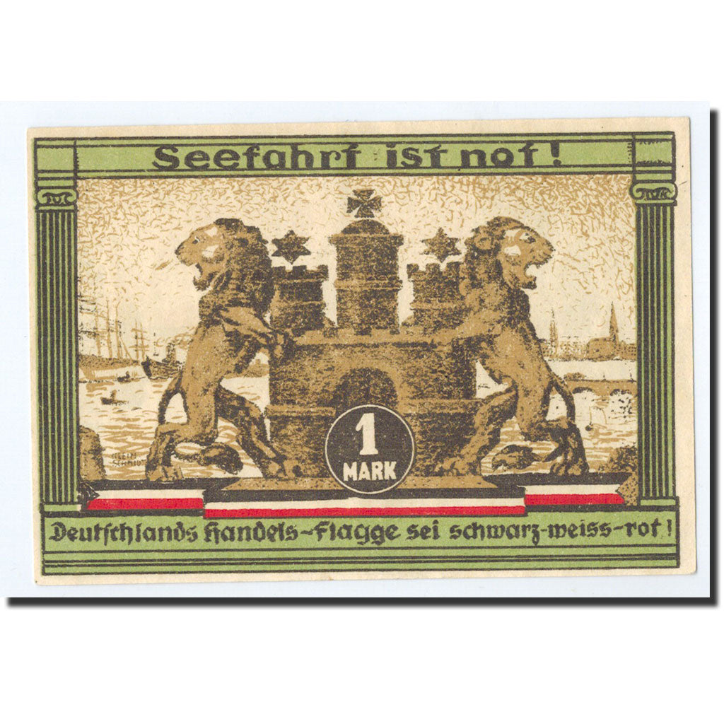 Banknote, Germany, Hamburg, 1 Mark, Monument, 1921, 1921-08-12, UNC(65-70)