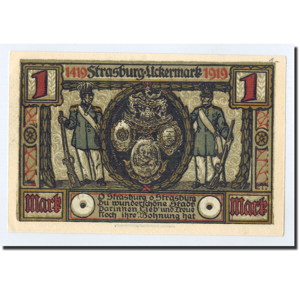 Banknote, Germany, Strasburg i Uckermark, 1 Mark, soldat, 1921, Undated