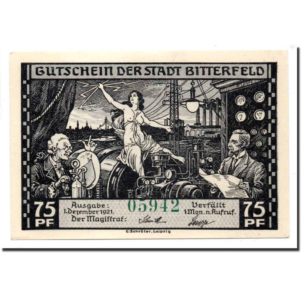 Germany, Bitterfeld, 75 Pfennig, machine, 1921-12-01, UNC(65-70), Mehl:111.4