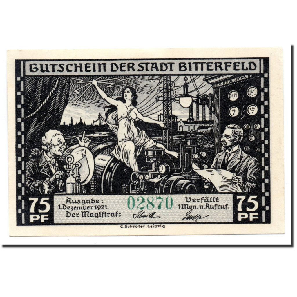 Banknote, Germany, Bitterfeld Stadt, 75 Pfennig, Usine, 1921, 1921-12-01