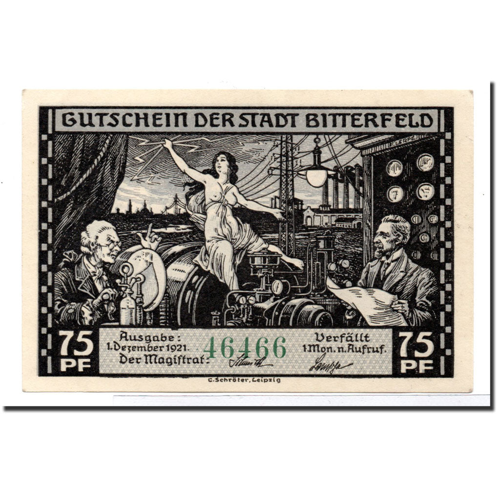 Banknote, Germany, Bitterfeld Stadt, 75 Pfennig, chemin de fer, 1921