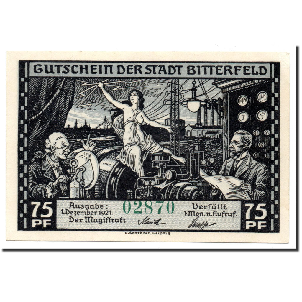 Banknote, Germany, Bitterfeld Stadt, 75 Pfennig, chemin de fer 1, 1921
