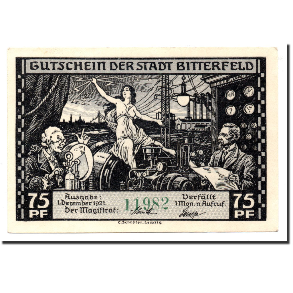 Germany, Bitterfeld, 75 Pfg, train , 1921-12-01, UNC(65-70), Mehl:111.4